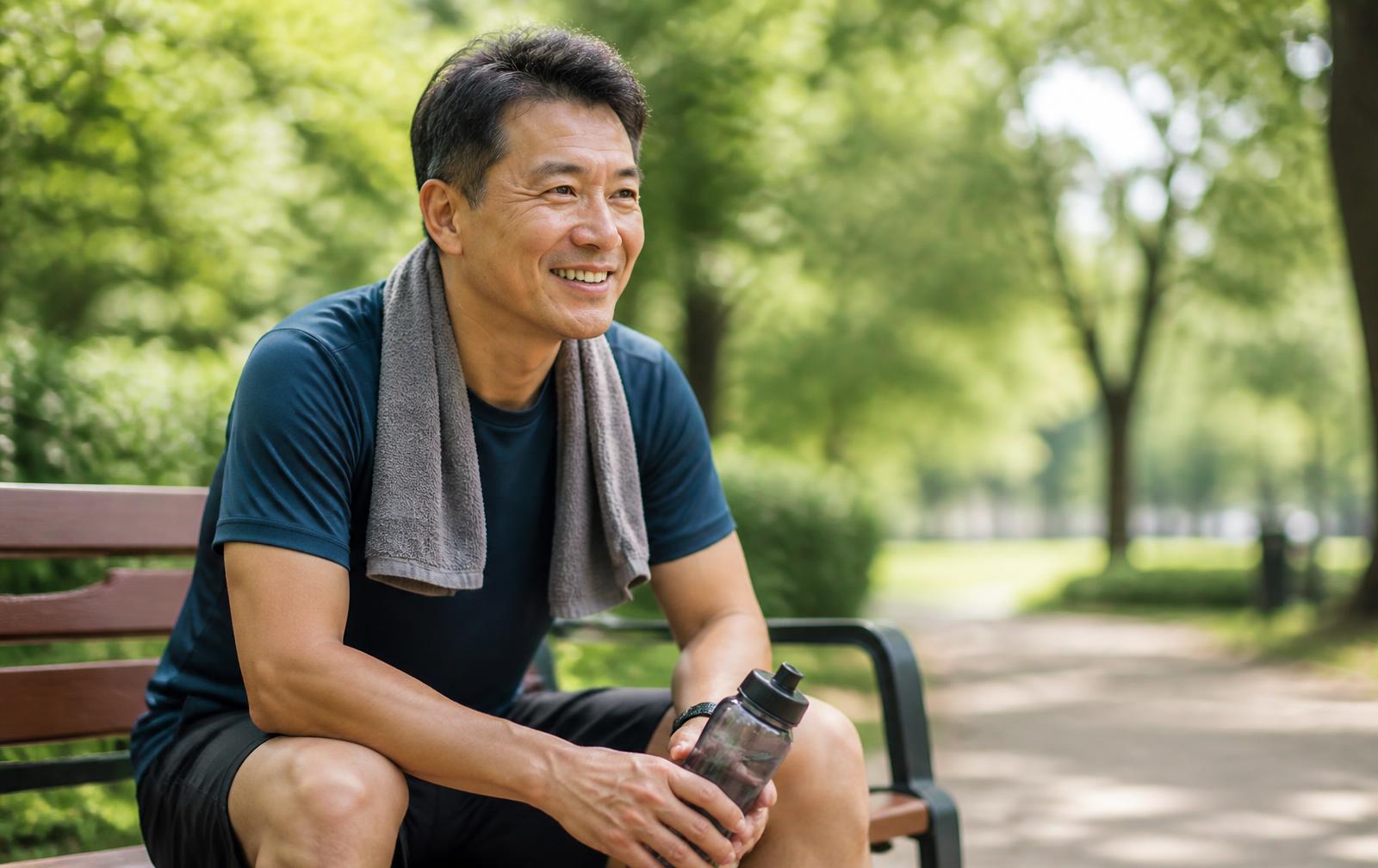 Active man recovering after a morning workout, supporting recovery with physician-guided Sermorelin from Luma Meds