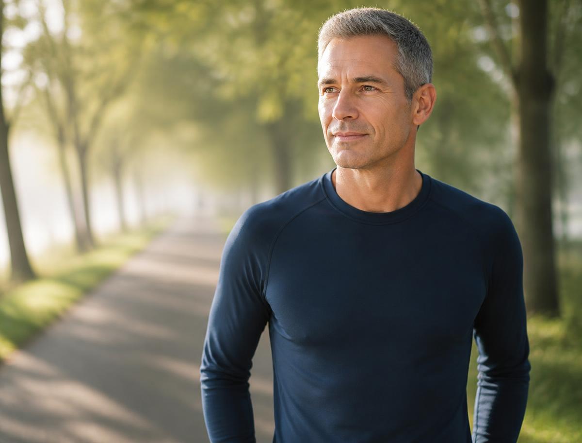 Man outdoors after a morning walk, supporting recovery with physician-guided Sermorelin from Luma Meds