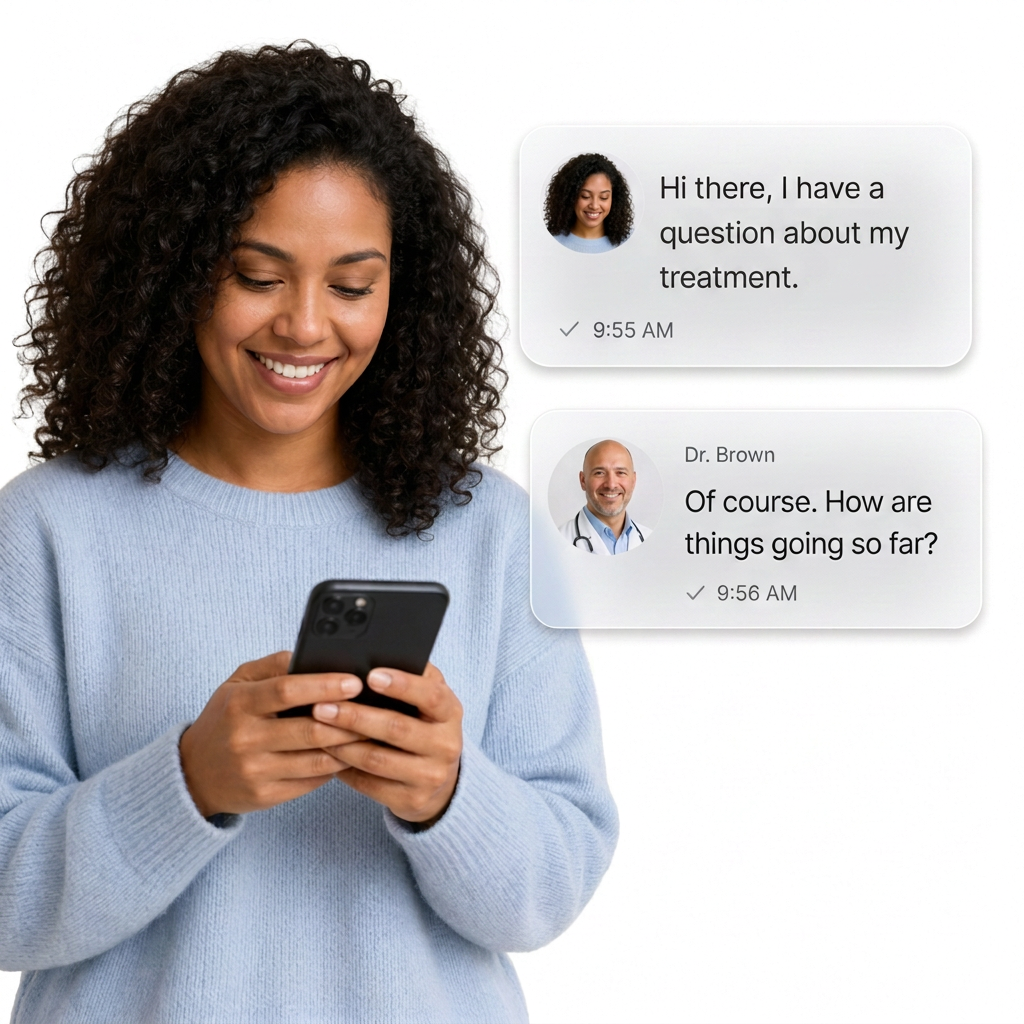 Woman messaging her provider on her phone